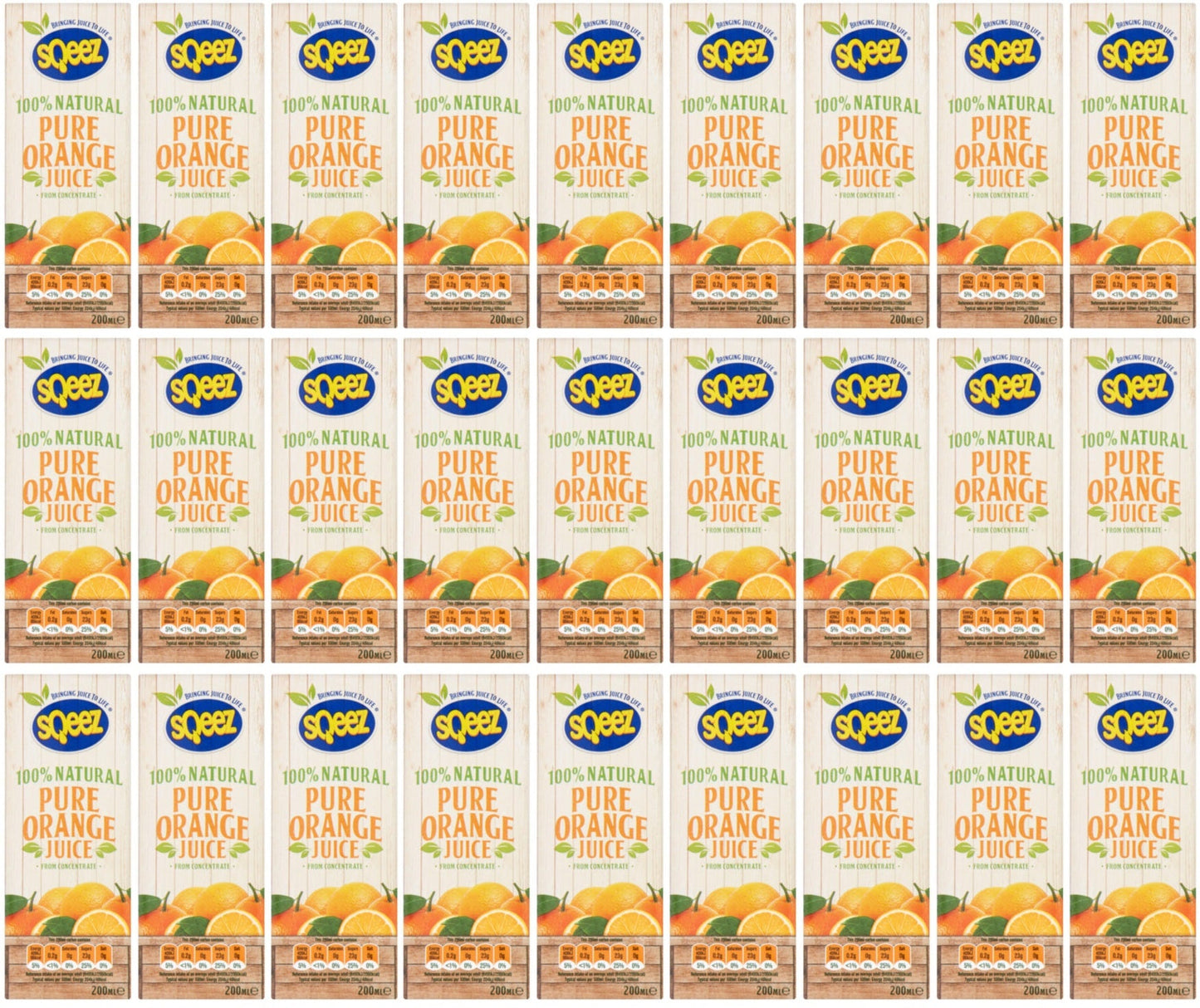 27 x Sqeez Pure Orange Juice 200Ml