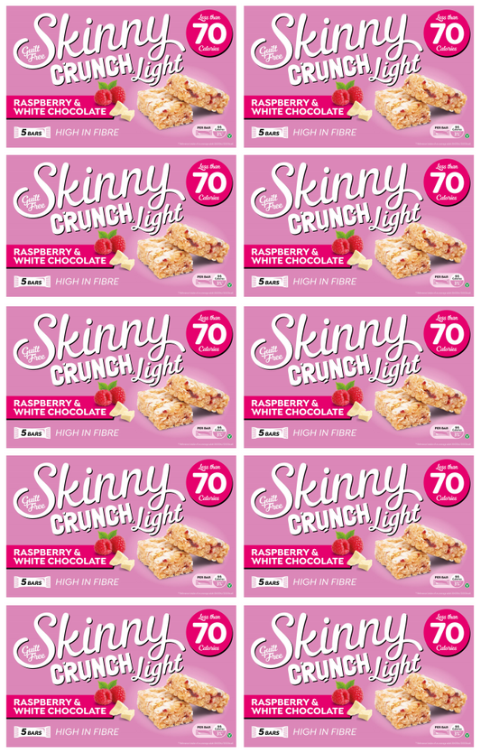 10 x Skinny Crunch Light Raspberry & White Choc 5 Pack - 5 X 19G