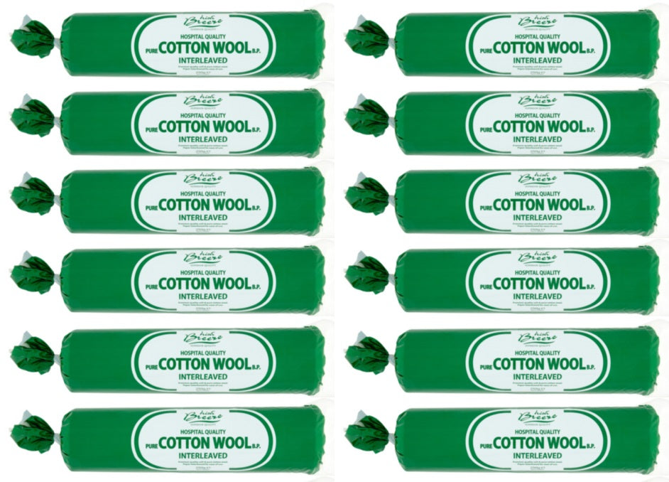 12 x Irish Breeze Hospital Quality Pure Cotton Wool Interleaved 250G