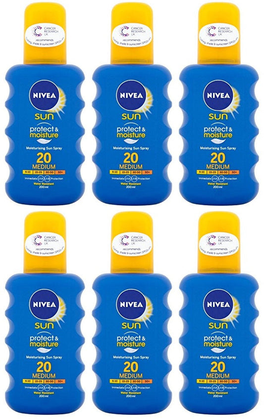 6 x Nivea Protect & Moisture Pump Spray Spf 20 200Ml