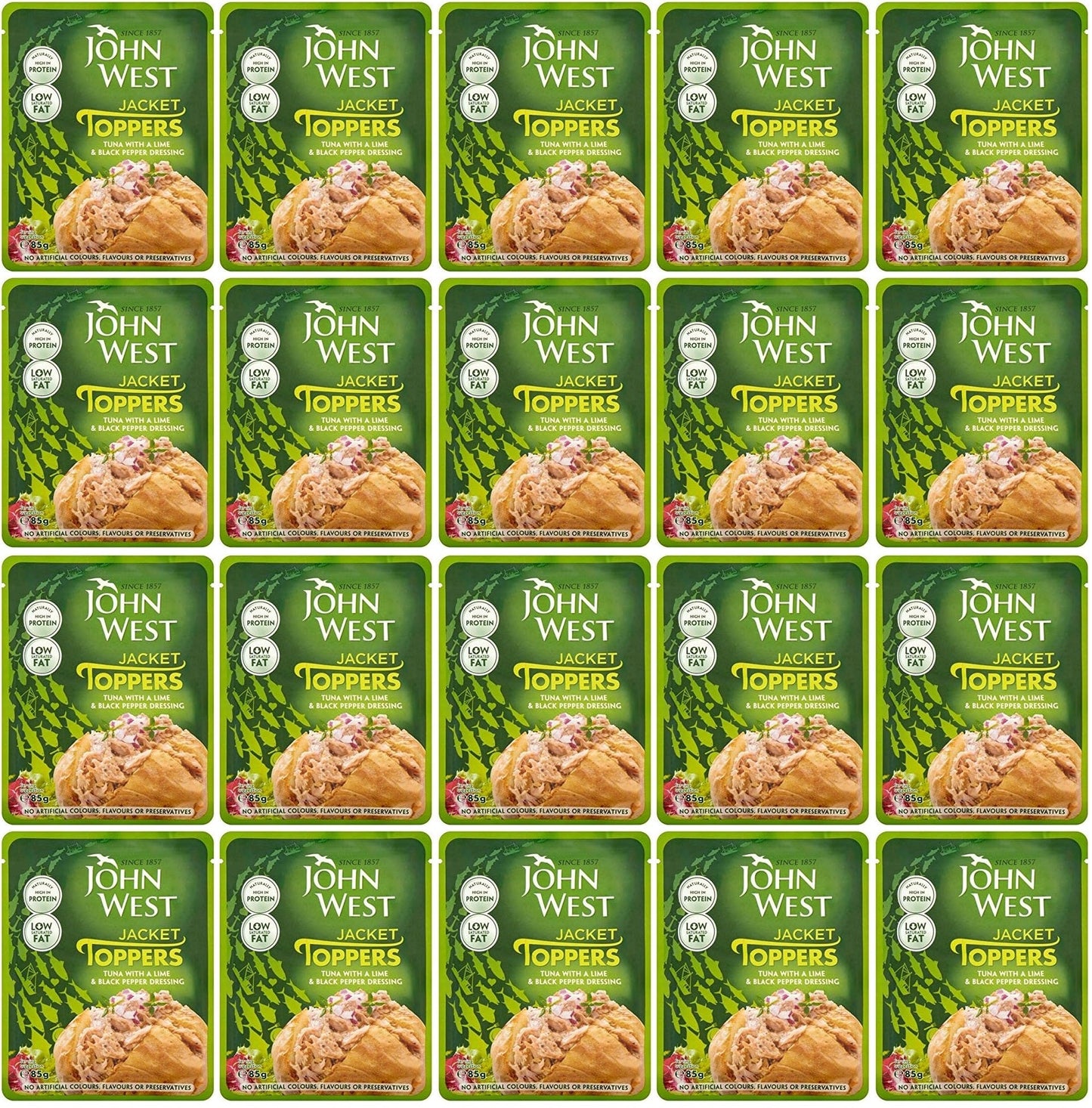 20 x John West Jacket Toppers Tuna With A Lime & Black Pepper Dressing 85G