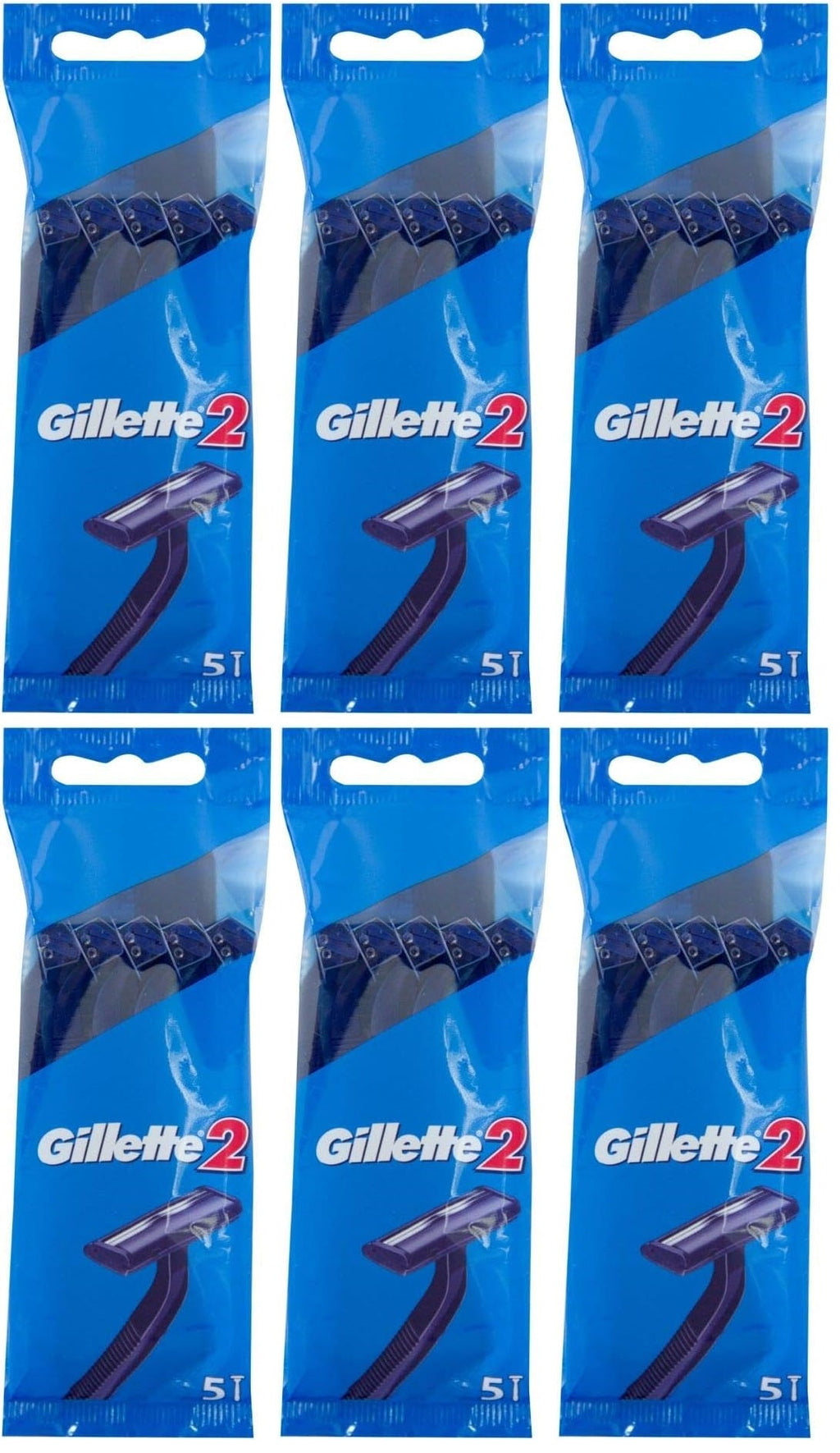 6 x Gillette 2 Disposable Razors - 5 PACK