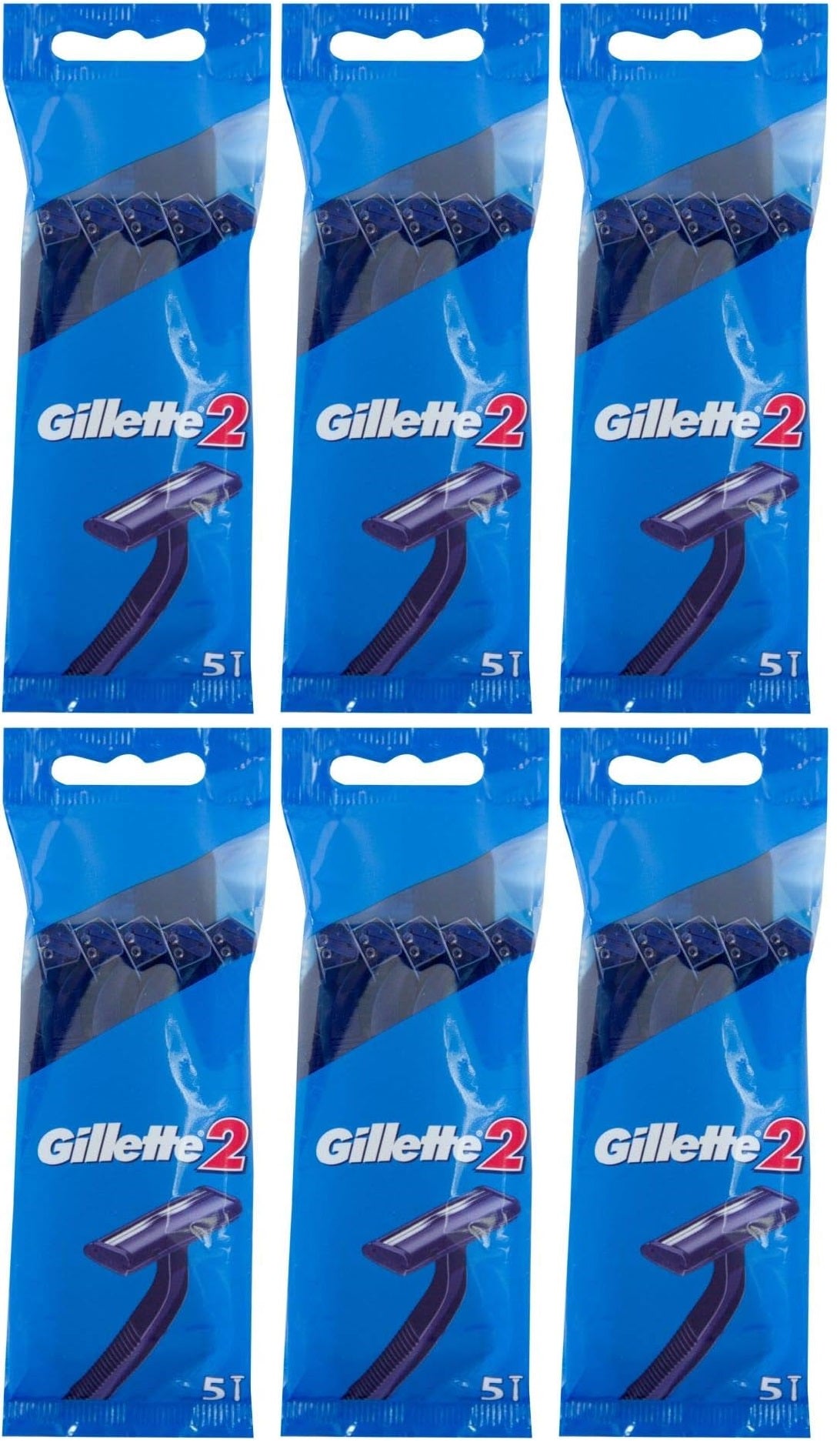 6 x Gillette 2 Disposable Razors - 5 PACK
