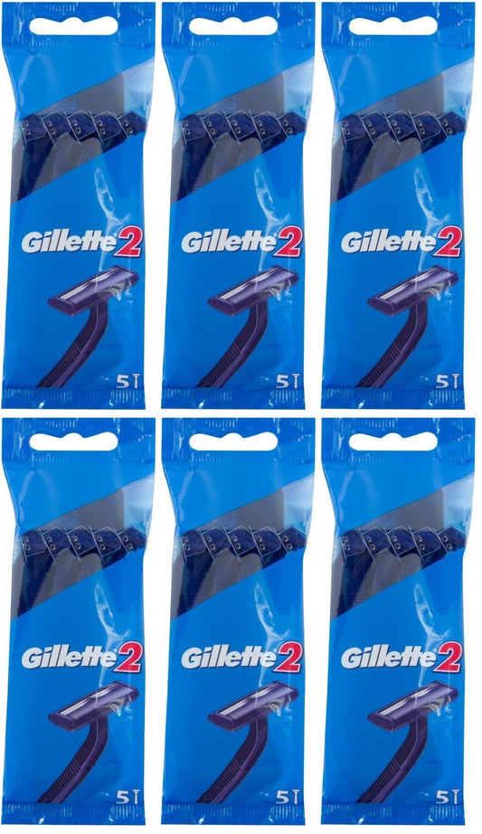 6 x Gillette 2 Disposable Razors - 5 PACK
