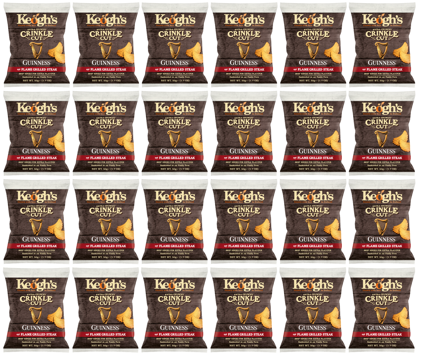 24 X Keoghs Crinkle Cut Guinness & Steak 50Gm