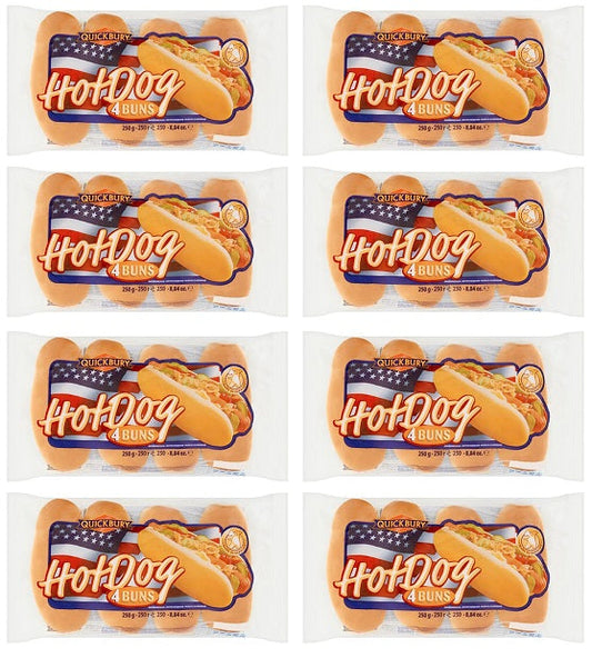 8 x Quickbury 4 Hot Dog Buns 250G