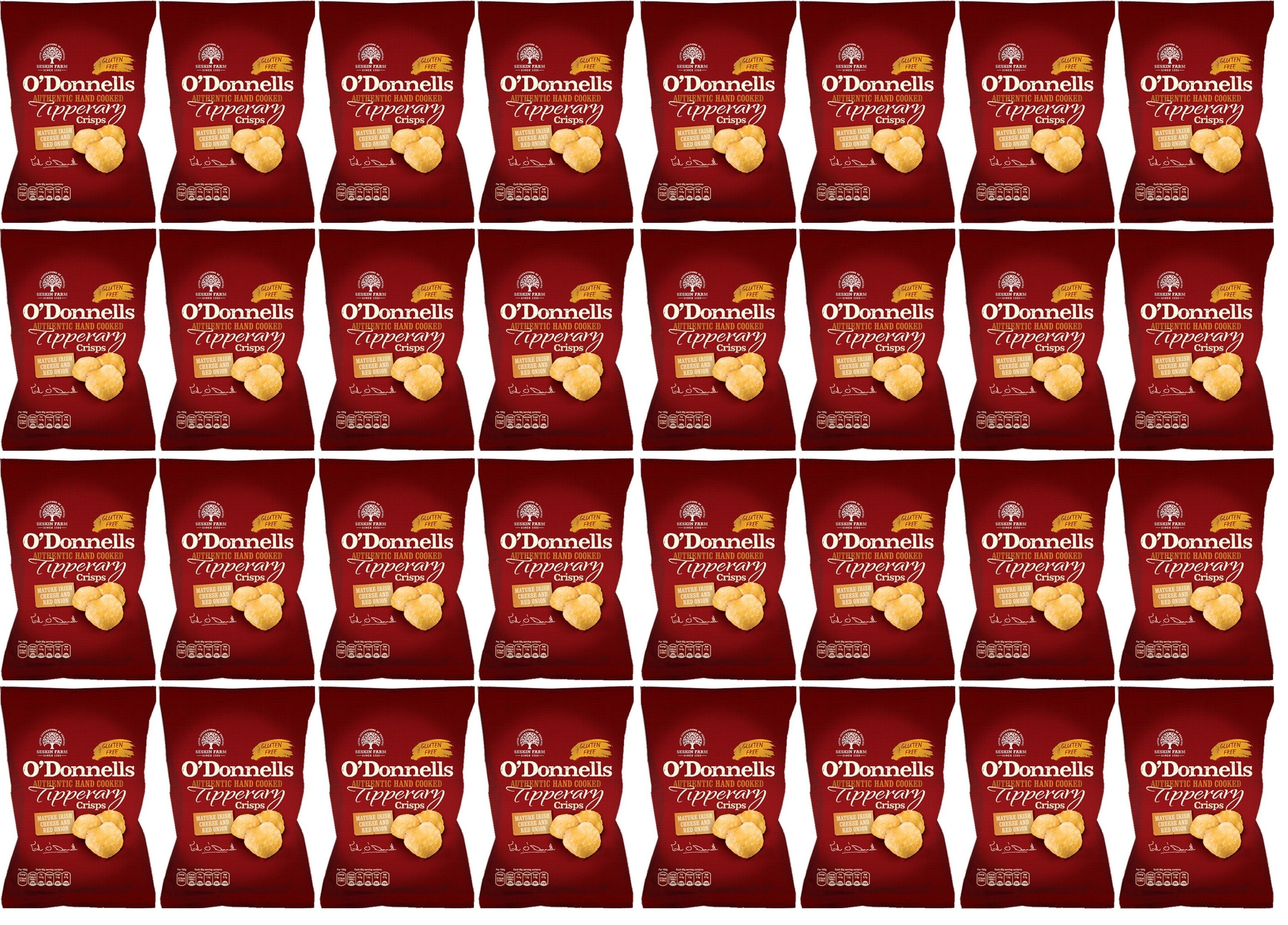 32 x O Donnells Of Tipperary Crisps Mature Irish Cheese & Onion 44g
