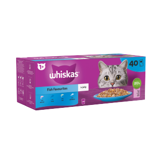 40 x Whiskas Cat 1+ Pouch Jelly Fish Favourites (85Gm)