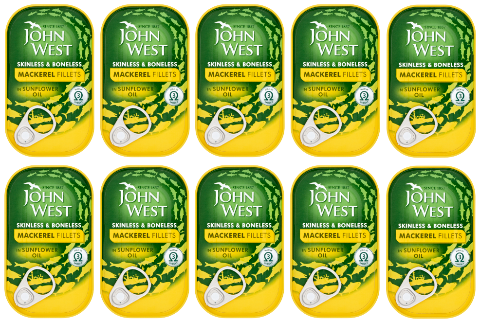 10 x John West Mackerel Fillets Sunflower Oil 125Gm