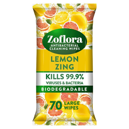 6 x Zoflora Antibacterial Wipes Lemon Zing  - 70 PACK