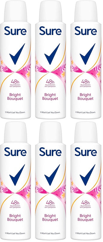 6 x Sure  Anti-Perspirant Aerosol Bright Bouquet 150 Ml