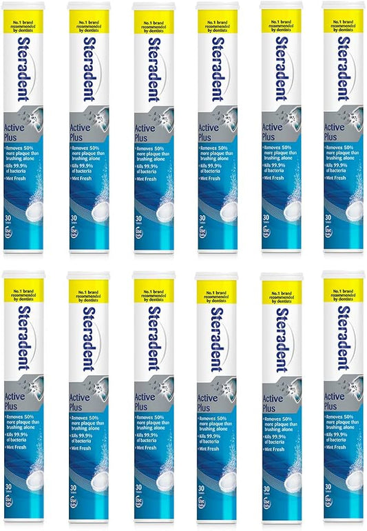 12 x Steradent Active Plus 30 Tablets