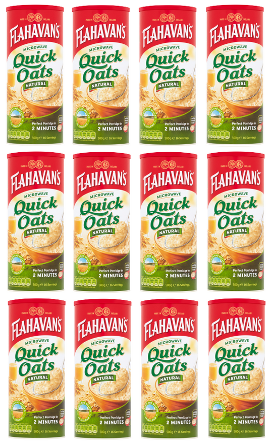 12 x Flahavans Microwavable Quick Oats Drum 500Gm