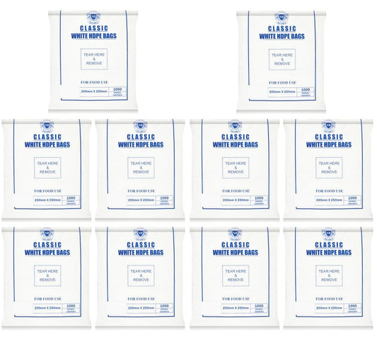 10 x Shabra Classic White Hdpe Bags 200Mm X 250Mm