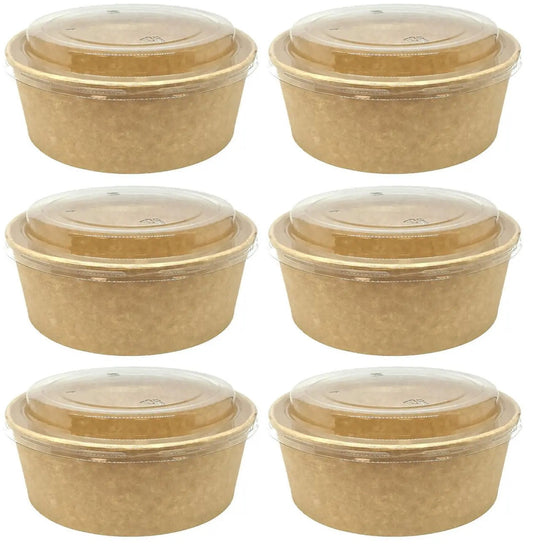 6 x Container Lid Pet Squat Paper Bowl 750Ml 50Pk X 6
