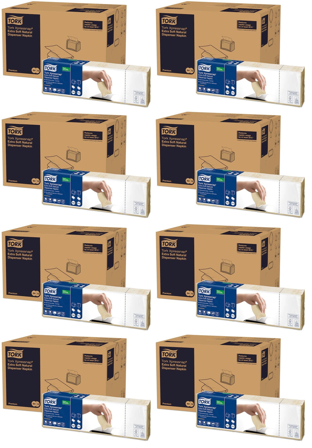 8 x Tork  Xpress Napkin Natural 2P 2Fold Env 200Pkx5X8 N4