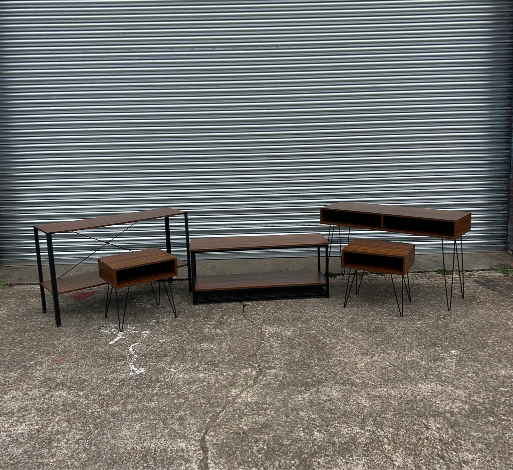 5-Piece Industrial Style Furniture Set – Rustic Wood and Metal Finish