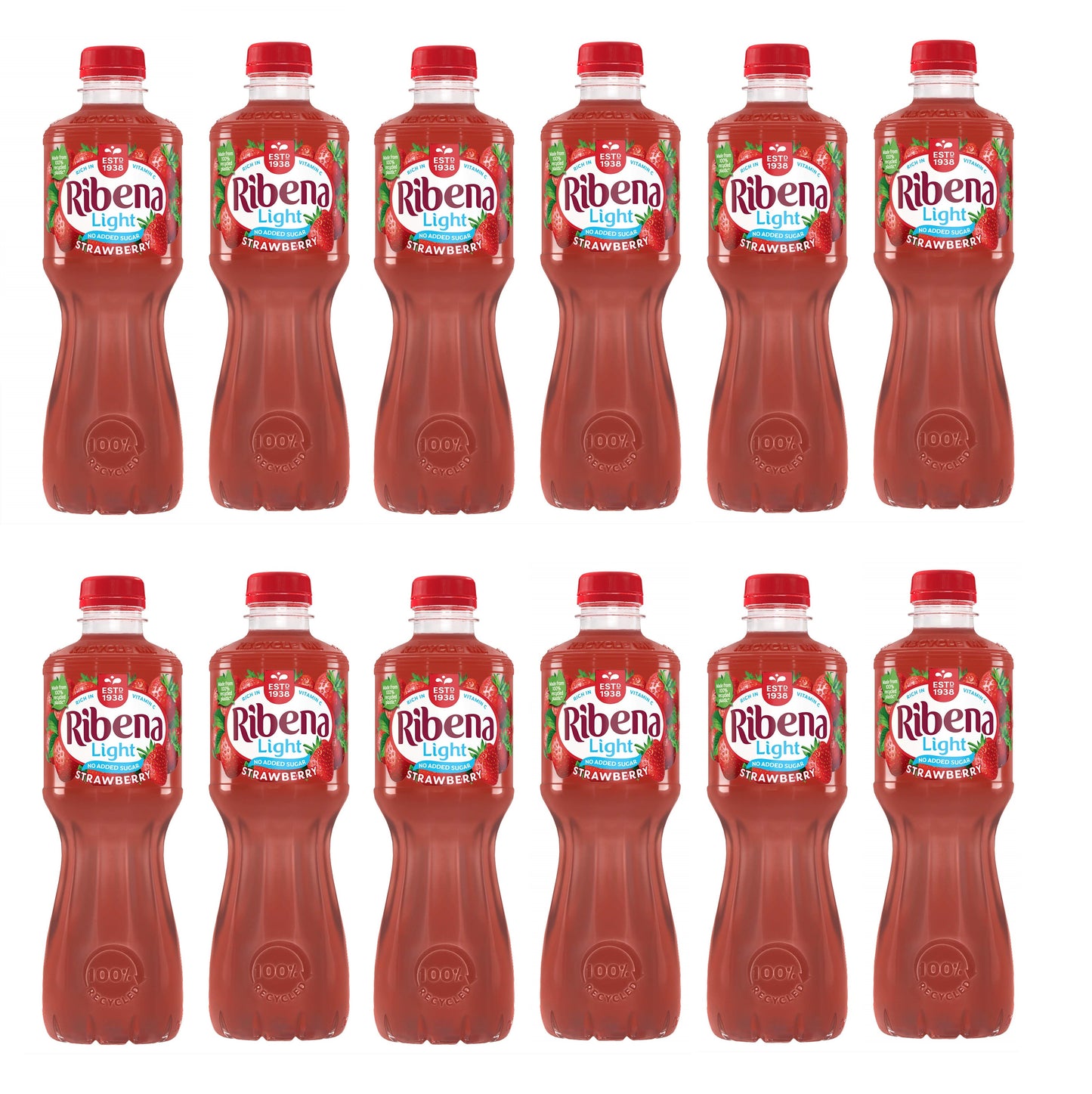 12 x Ribena Strawberry Juice Drink No Added Sugar 500Ml