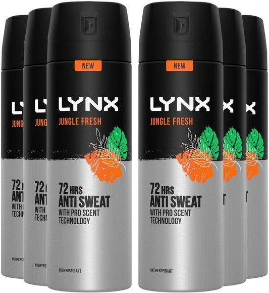 6 x Lynx  Antiperspirant Deodorant Jungle Fresh 150 Ml
