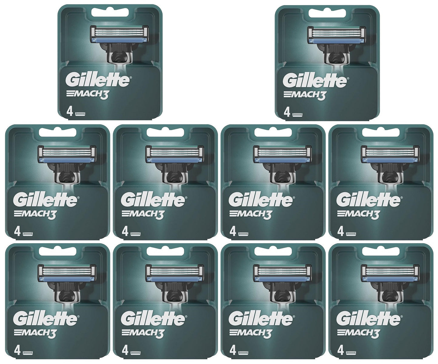 10 x Gillette Mach3 Razor Refills For Men 4 Razor Blade Refills