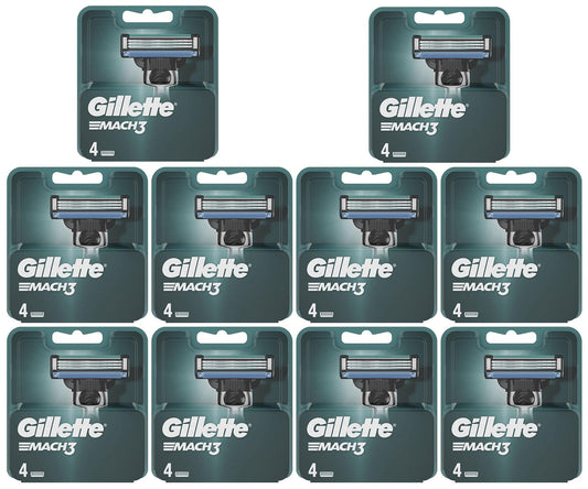 10 x Gillette Mach3 Razor Refills For Men 4 Razor Blade Refills
