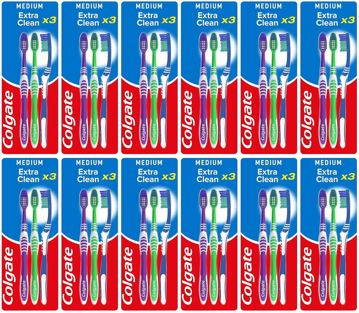 12 x Colgate Extra Clean Medium Manual Toothbrush X3