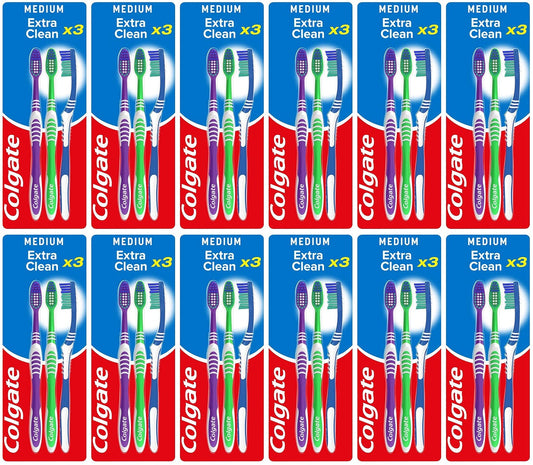 12 x Colgate Extra Clean Medium Manual Toothbrush X3