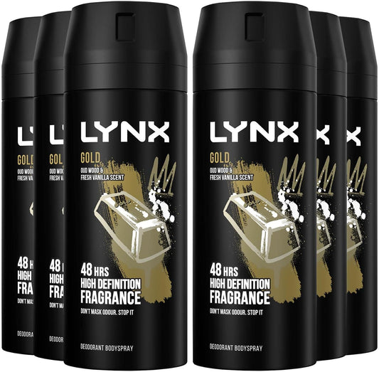 6 x Lynx  Bodyspray Gold 150 Ml