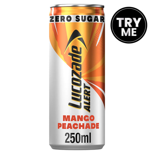 24 x Lucozade Alert  Zero Mango & Peach Caffeine Energy Drink 250Ml