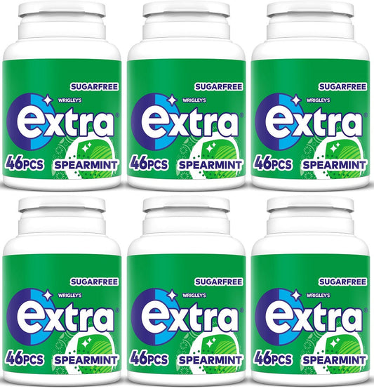 6 x Extra Spearmint Chewing Gum Bottle - 46PCE