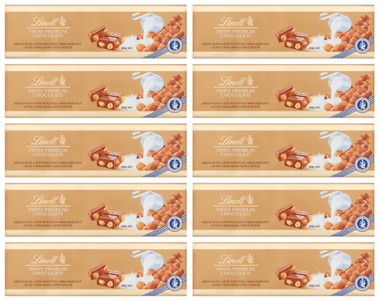10 x Lindt Gold Swiss Premium Hazelnut Milk Chocolate - 300G