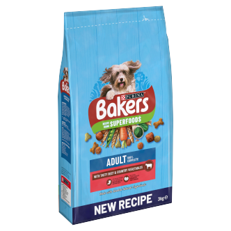 4 x Purina Bakers Adult Beef & Vegetable & Wholegrain 3Kg