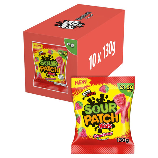 10 x Sour Patch Kids Strawberry Flavour Sweets Bag - 130GM