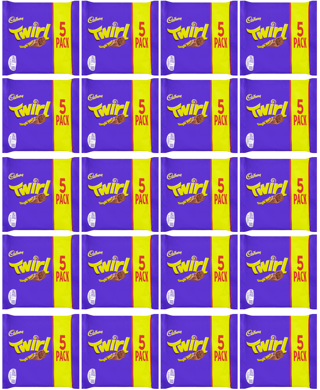 20 x Cadbury Twirl Snacksize 5Pk 108Gm