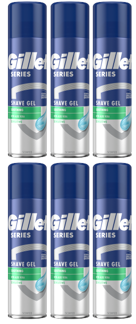6 x Gillette Shave Gel  Soothing Aloe Vera Sensitive Skin - 200Ml