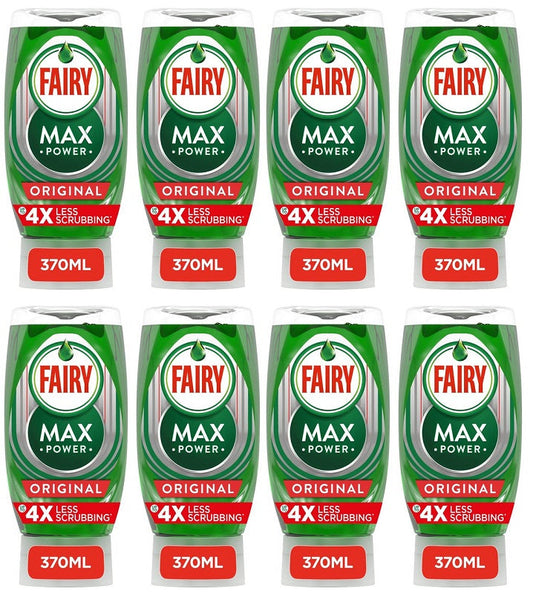 8 x Fairy Max Power Washing Up Liquid 370 Ml