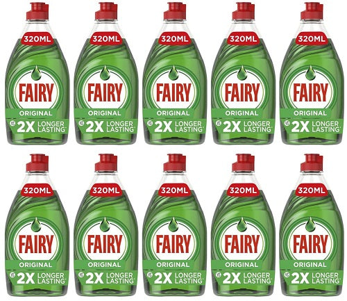 10 x Fairy Original Washing Up Liquid Green With Liftaction 320Ml