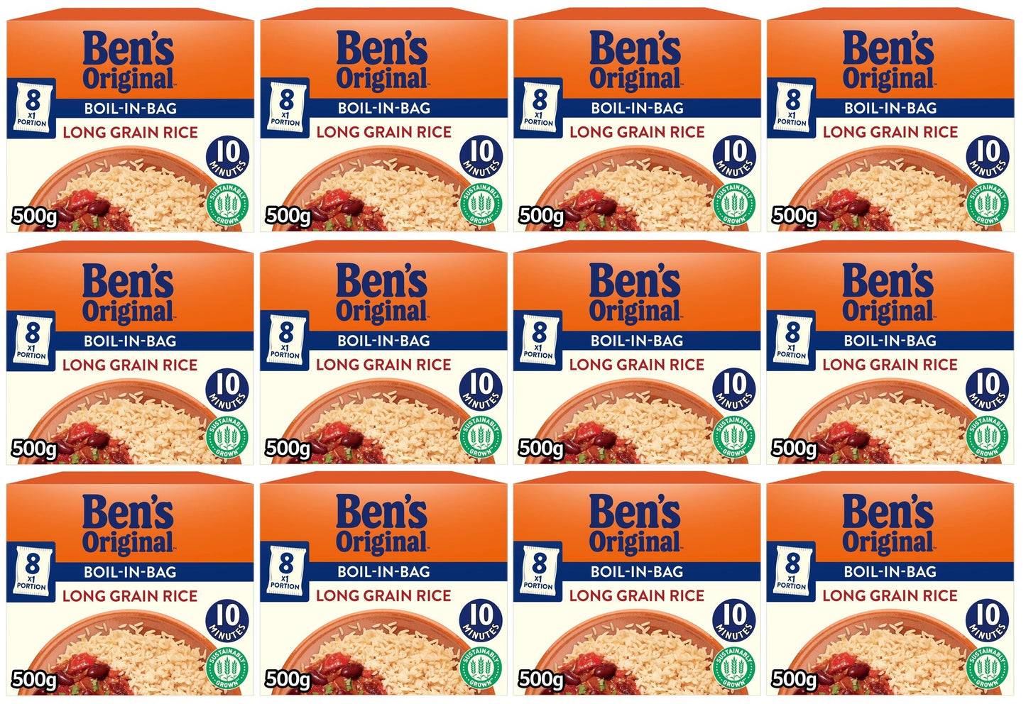 12 x Ben's Original Boil In Bag Long Grain Rice 8 X 62.5G