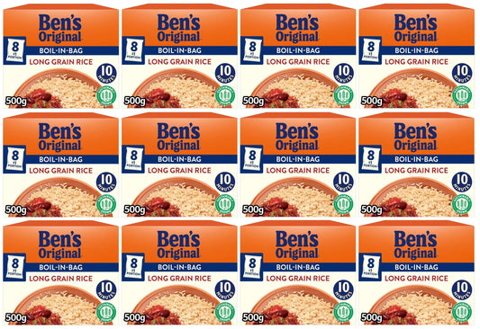 12 x Ben's Original Boil In Bag Long Grain Rice 8 X 62.5G