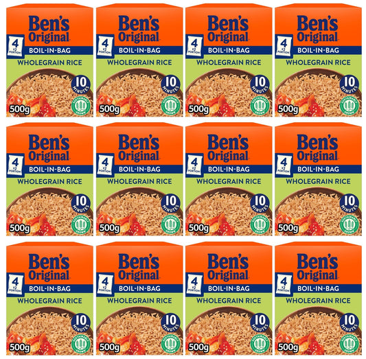 12 x Bens Original Boil In Bag Wholegrain Rice 4 X 125G