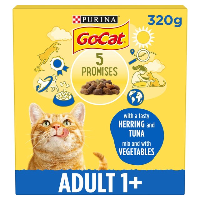 6 x Go-Cat® With Herring And Tuna Mix With Vegetables Dry Cat Food 320G