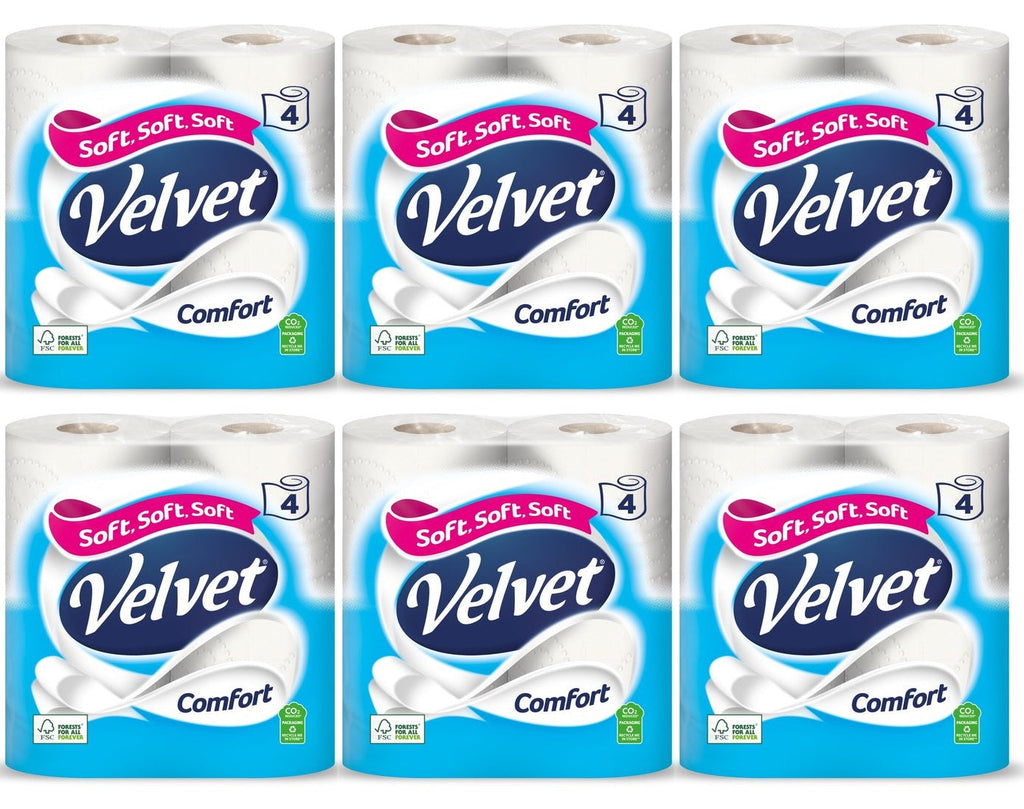 6 x Velvet Comfort Toilet Roll 4 Rolls