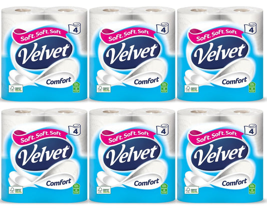 6 x Velvet Comfort Toilet Roll 4 Rolls