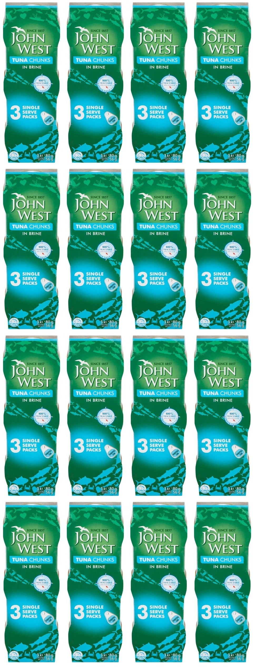 16 x John West Tuna Chunks In Brine 3 X 80G
