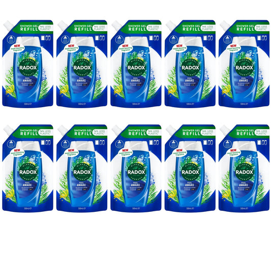 10 x Radox Mineral Therapy Body Wash Feel Awake Refill Pouch 500 Ml