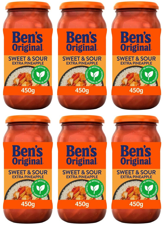 6 x Bens Original Sweet And Sour Extra Pineapple Sauce 450G