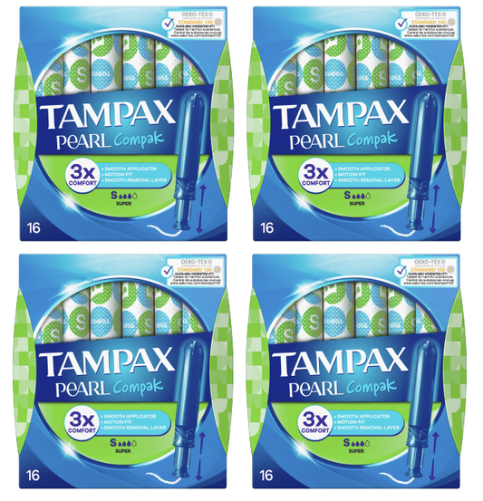 4 x Tampax Compak Pearl Super - 16 Pack