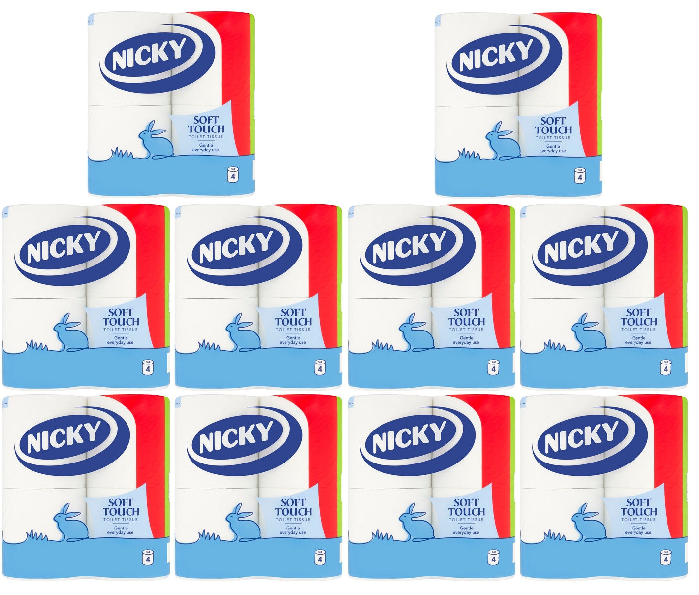 10 x Nicky Soft Touch Toilet Tissue 4 Rolls