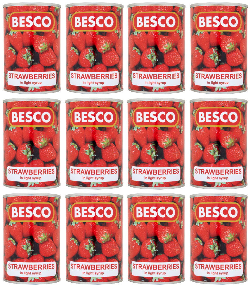 12 x Besco Tinned Strawberries In Light Syrup 410Gm