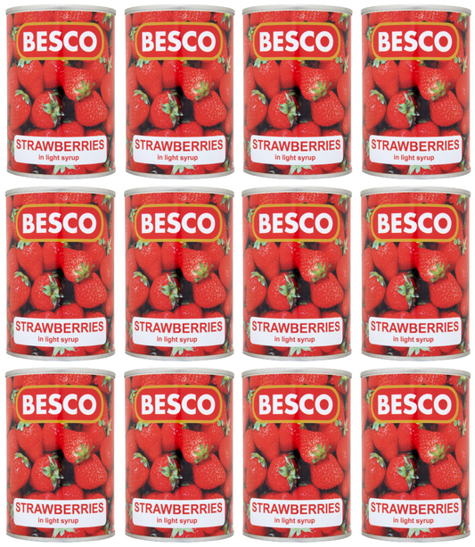 12 x Besco Tinned Strawberries In Light Syrup 410Gm